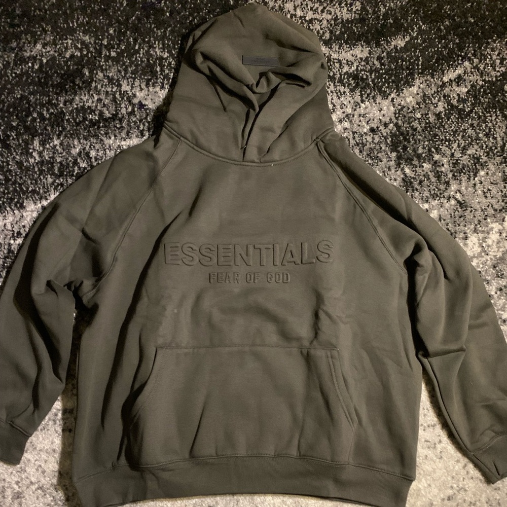 Essentials Fear of God Puff Print Logo Pullover Hoodie Dark Grey